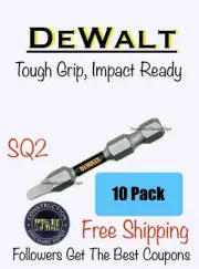 10 Pack DeWalt IMPACT READY 2" TOUGH GRIP Bit Set Square #2 SQ2 Robertson