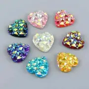 30pcs 16mm Heart Shape Bump Ore Surface AB Flatback Resin Rhinestone Beads