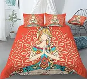 Yoga Girls Bedding Set Meditation Yoga Workout Yogic Discipline Yoga Poses Yoga Lifestyle Comfortcer Set |1 Comforter+2 Pillowshams(3Pcs) or Sheet (4Pcs) (QUEEN-3PCS,A)