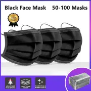 50-200Pcs Disposable Face Mask Protective Masks 3 layer Melt blow Filter-BLACK