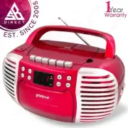 Groov-e GVPS813RD Retro Boombox Portable CD & Cassette Player with Radio│Red