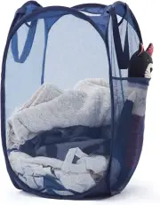 TECHMILLY Collapsible Mesh Pop up Laundry Hamper with Sturdy Handles and Side Po
