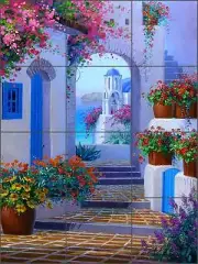 Ceramic Tile Mural Backsplash Senkarik Santorini Mediterranean Art MSA074
