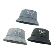 Girl Pearl Bowknot Fisherman Hat Wide Brims Bucket Hat Spring Sunproof Hat