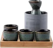 Wine Jug 6 Piece Set Ceramic Sake Cup Cold Hot Tea Sake Cup Sake Pots Vintage Ceramic Sake Cup Sake Set with a Bottle Wine Glass
