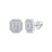 10K White Gold Womens Round Diamond Octagon Cluster Earrings 1/10 Cttw