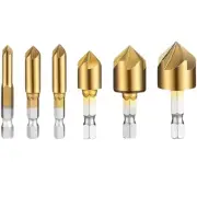 6 Pcs Countersink Drill Bit Set Hex Shank HSS 5 Flute Countersink 90 Degree C...