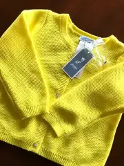 New with Tag ~ Jacadi Baby Girl Cardigan Sweater ~ Bright Lemon Yellow ~ 12 m