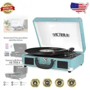Vintage 3-Speed Bluetooth Portable Record Player - Turquoise Suitcase Style