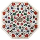 White Marble Hallway Table for Home Floral Design Inlay Work Dining Table Top