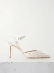 [Stuart Weitzman] Stuart Weitzman - Bliss Faux Pearl-embellished Satin Slingback Pumps - White - US11 US11 White