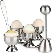 Egg Cups for Soft Boiled Eggs Holder - Egg Cracker Topper Tool Set Includes 4 Egg Cups, 4 Egg Spoons, 1 Egg Cracker Topper Perfect Egg Cutter Tool for Breakfast