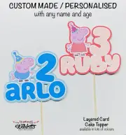 PEPPA OR GEORGE PIG THEME BIRTHDAY PARTY CAKE TOPPER, PERSONALISED NAME & AGE