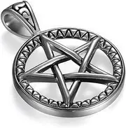 [Flongo] Men's Vintage Stainless Steel Hollow Five-Pointed Star Pentacle Pendant Necklace 22 inch Chain Powerful Pentacle Necklaces Pentagram Seal of Solomon Pendant