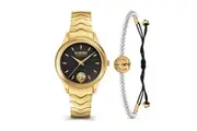 Gift Set- 34mm Mount Pleasant Gold Womens Watch With Black Dial & Bracelet By VERSACE