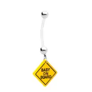 Maternity Belly Ring Baby on Board Dangle - 14ga Flexible Pregnancy Belly Ring