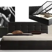 Istyle Milan Double Gas Lift Ottoman Storage Bed Frame Pu Leather Black
