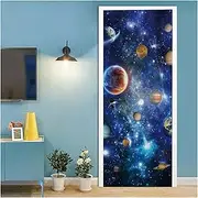 Door Stickers Planet Universe Door Sticker Self Adhesive DIY Abstract Colorful Cool for Living Room PVC Waterproof Decal Home Decor Art Paper (Color : E, Size : 77x200cm)