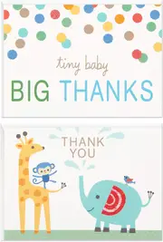 Hallmark Baby Shower Thank You Cards Assortment, Zoo Animals (50 Cards with Envelopes for Baby Boy or Baby Girl)