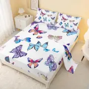 Butterfly Fitted Sheet Set, Full Size - 4 Piece with 1 Flat & 1 Fitted Sheet