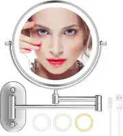 Rechargeable Lighted Wall Makeup Mirror, 2-Sided 1X 7X Magnifying, 8 Inch Lig...
