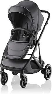 Britax Mini Stroller, Bassinet Compatible, Travel System Compatible, Reversible Seat, XL UPF50+ Extendable Canopy, Easy Adjust Harness, XL Easy Access Basket, Buggy Board Compatible, Self Standing Fold (Mineral Grey 36997)