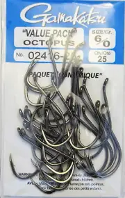 Two (2) Packs Gamakatsu Octopus Fish Hooks 02416 Size 6/0 Value Pack 25/Pack