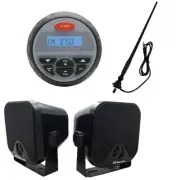 Herdio 4" Marine Boat Bluetooth Radio Receiver+2 Surface Mount Speakers+Antenna