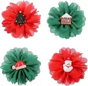 4Pieces Christmas Dog Collar Flower Christmas Tree Hat House Snowman Flower Bows Christmas Themed Multicolored Grooming Accessories for Party Holiday