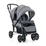 Folding Double Baby Stroller with Tandem Seating and Canopy for Toddlers Grey