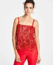 MSRP $70 Inc International Concepts Sequined Fringe Camisole Real Red Size Small