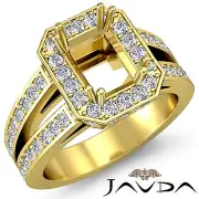 Diamond Engagement Ring Emerald Semi Mount Split Shank 14k Yellow Gold 1.53Ctw