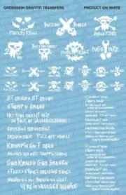 FALLOUT HOBBIES GREENSKIN GRAFFITI WHITE TRANSFER Sheet Size: 5.5” x 8.5” DECALS