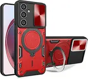 Compatible with Samsung Galaxy A35 Cover,Compatible with Samsung Galaxy A35 5G SM-A356E Kickstand Magnetic Mount [Hard PC+TPU] 2 in 1 Case Red