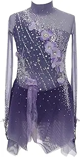[Zagitova] Women Figure Skating Dress for Competition, Long Sleeves Open Back Ice Skating Girls Dress, Customizable