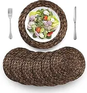 BARIEN (3 Sizes: 12-13-14) Rustic Woven Placemats Round Set of 6, Natural Water Hyacinth Weave Placemat for Dining Table, Large Handmade Woven Placemats Heat Resistant Non-Slip (12 - Set of 6)