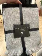 Elie Tahari Home Luxury Baby Alpaca/Merino Wool Throw Heather Gray 50X70 $275