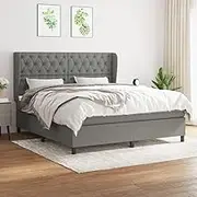 Box Spring Bed with Mattress Dark Grey 153x203 cm Queen Size Fabric,Beds & Bed Frames 80.05KG-3145127