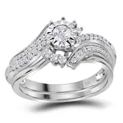 14k White Gold Round Diamond Bridal Wedding Ring Set 3/8 Cttw (Certified)