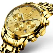 Veile Studios Mens Luxury Gold Wrist Male Brand Quartz Man Clocks Waterproof Stainless Steel Fashion Business Luminous Golden Watches