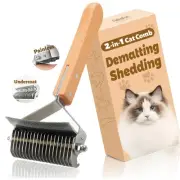 Cat Brush for Dematting and Deshedding, 2 in 1 Rake Comb for Long Hair