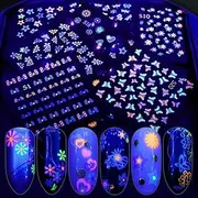 Tingbeauty 24Sheets Luminous Nail Art Stickers Decals 3D Flower Butterfly Pattern DIY Decoration Tools Accessories Long-lasting Fluorescence Glow In the Dark