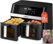 12QT Large Dual Air Fryer, 10-in-1 Double Zone Airfryer with 2×6QT Baskets,