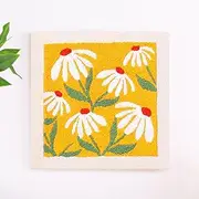Embroidery Punch Needle kit Frame, Embroidery Starter Kits for Beginner Kids,Punch Needle Fabric with Pattern,Threader, Yarns,Embroidery Hoops & Rug Punch (Yellow)