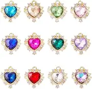 [Cheriswelry] Heart Rhinestone Pendant Crystal Rhinestone Dangle Earring Charms Heart Necklace Pendants Cute Faceted Hang Ornament for DIY Craft Bracelet Jewelry Making