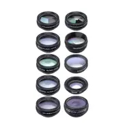 10-In-1 Smartphone Lens Kit - 15X Macro Lens, 0.63X Wide Angle Lens, 198-Degree Fisheye Lens, X2 Telescopic Lens , Filters