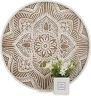 Large Round Wood Decorative Tray: Hanobe Rustic Coffee Table Tray Farmhouse Tray Decor White Washed Centerpiece Wooden Serving Trays Rounded Tray for Kitchen Counter Boho Ottoman Tray for Home