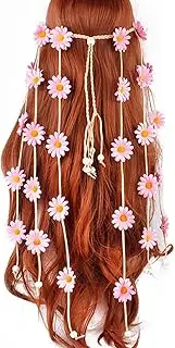 Women Lady Handmade Hippie Sunflowers Headdress Fascinator Headband Floral Crown Bohemian Flower Headwear Headpiece Hairband (Pink, One size)
