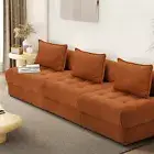 Oikiture 3 Seater Velvet Modular Sofa Lounge Chair Armless TOFU Back Brown