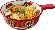 Soup Bowls with Handles Noodle Ramen Curry Bowl,French Onion Soup Bowl,500ml Ceramic Bowl Microwave and Oven Safe,22x15x7cm-boho red-8.5" 17oz(Color:Boho Red)